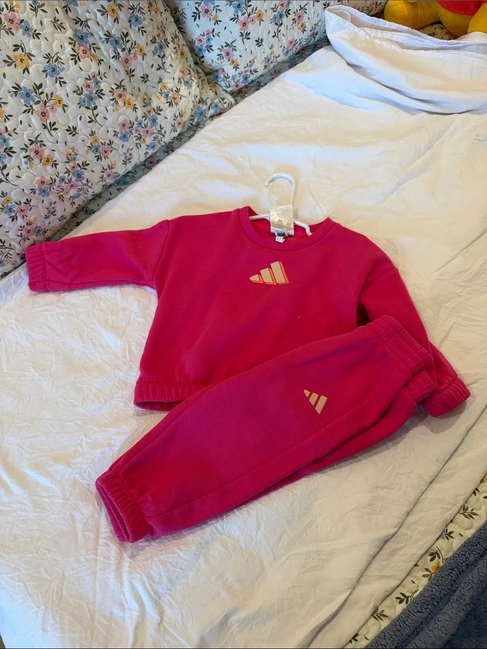 adidas Kids Magenta Sweatshirt & Jogger Set with Gold Logo